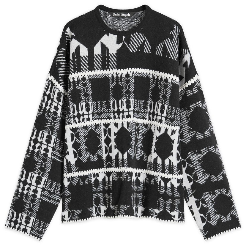 Sweater Palm Angels Monogram Knit Sweater Sort | PMHE048F24KNI0011003