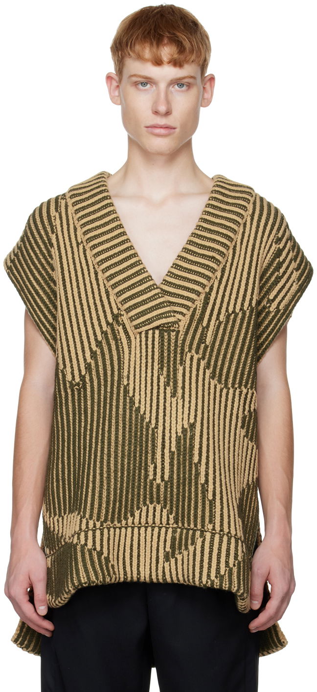 Sweater Feng Chen Wang Feng Chen Wang Jacquard Oversized V-Neck Vest Beige | FUF14KT06, 0
