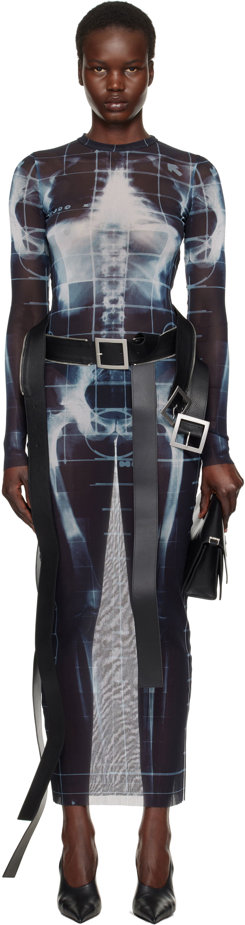 Kjole Jean Paul Gaultier Jean Paul Gaultier 'The Squeletor' Mesh Maxi Dress Blå | 25/33-F-RO309-T580-005956