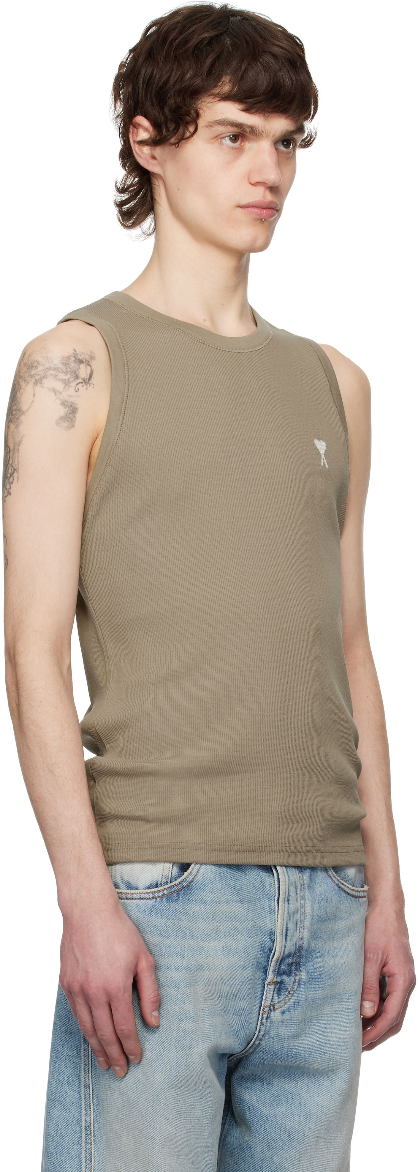Tanktop AMI AMI Paris Ribbed Ami de Coeur Tank Top Brun | HTK060.JE0117, 1