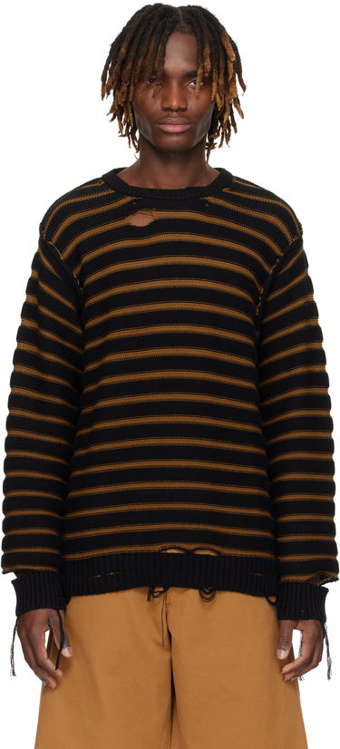 Sweater Maison Margiela MM6 Maison Margiela Striped Distressed Cotton Knit Sweater Sort | SH0HL0022 M13080, 0