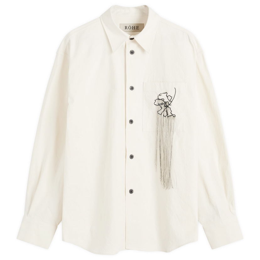 Skjorte Róhe Embroidered Long Sleeve Shirt Natural Hvid | 312-19-112-105