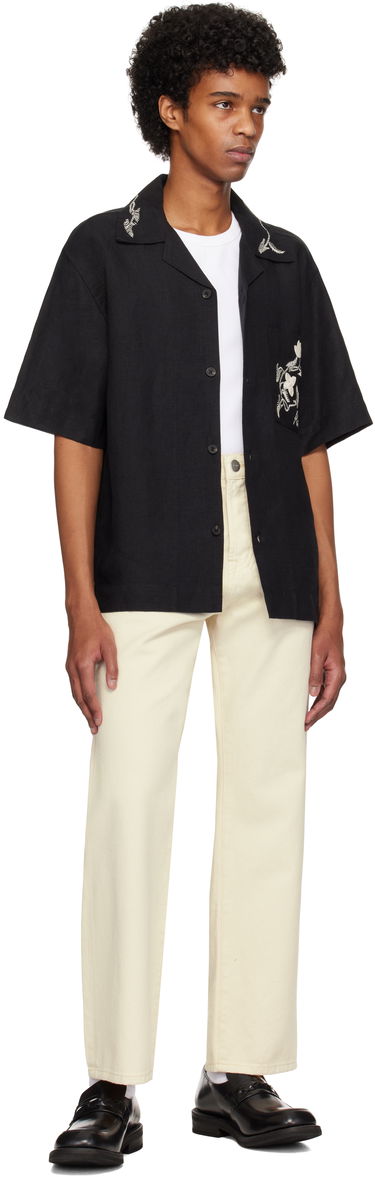 Skjorte Róhe Hand Embroidered Short Sleeve Shirt Sort | 314-19-084, 3