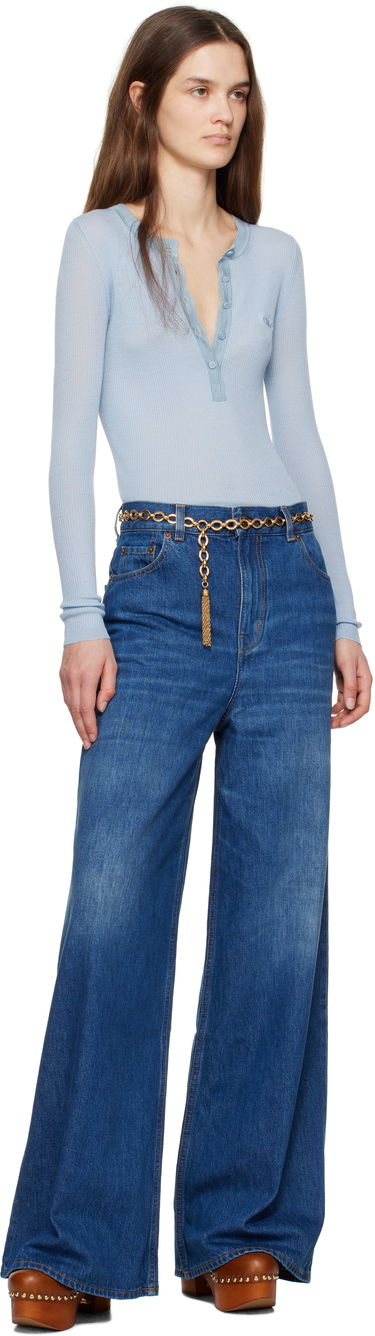 Krop CHLOÉ Chloe Long Sleeve Henley Top Blå | CH24WMP51667, 4