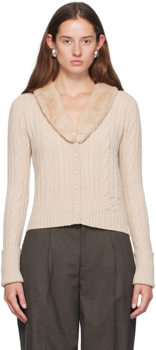 Sweater Blumarine Faux Fur Collar Cable Knit Cardigan Beige | A422M500A