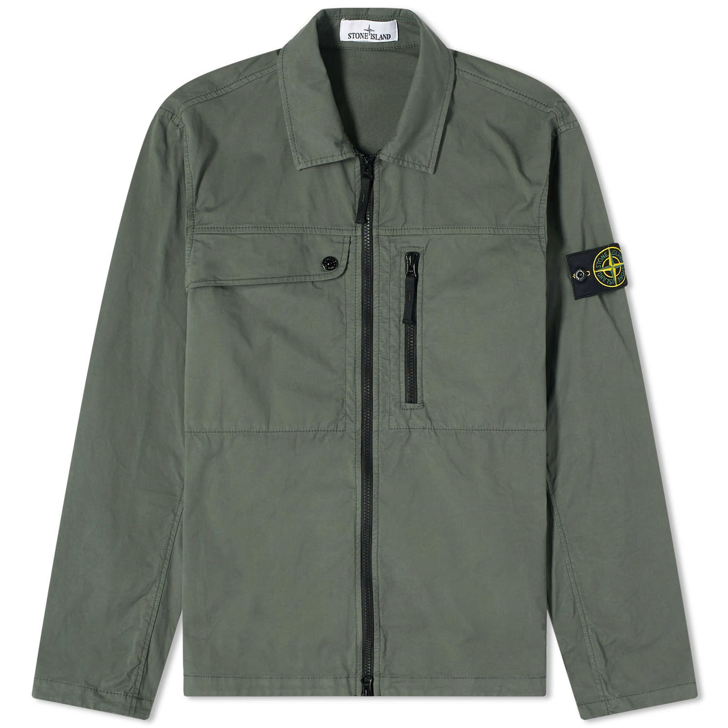 Jakke Stone Island Supima Cotton Twill Stretch-TC Zip Shirt Jacket Grøn | 801510210-V0059, 0