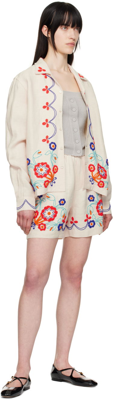 Shorts Bode Bode Beaded Garden Party Shorts Beige | MRS25BT049, 3