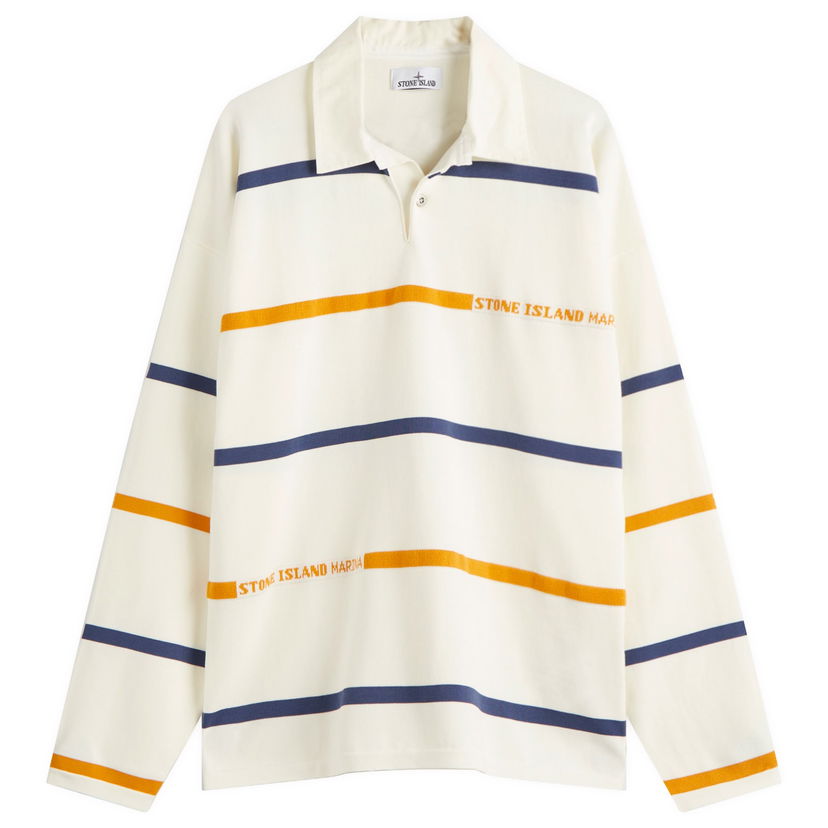 Polo skjorte Stone Island Marina Striped Rugby Knit, Size Large Hvid | K1S155100035-V0093