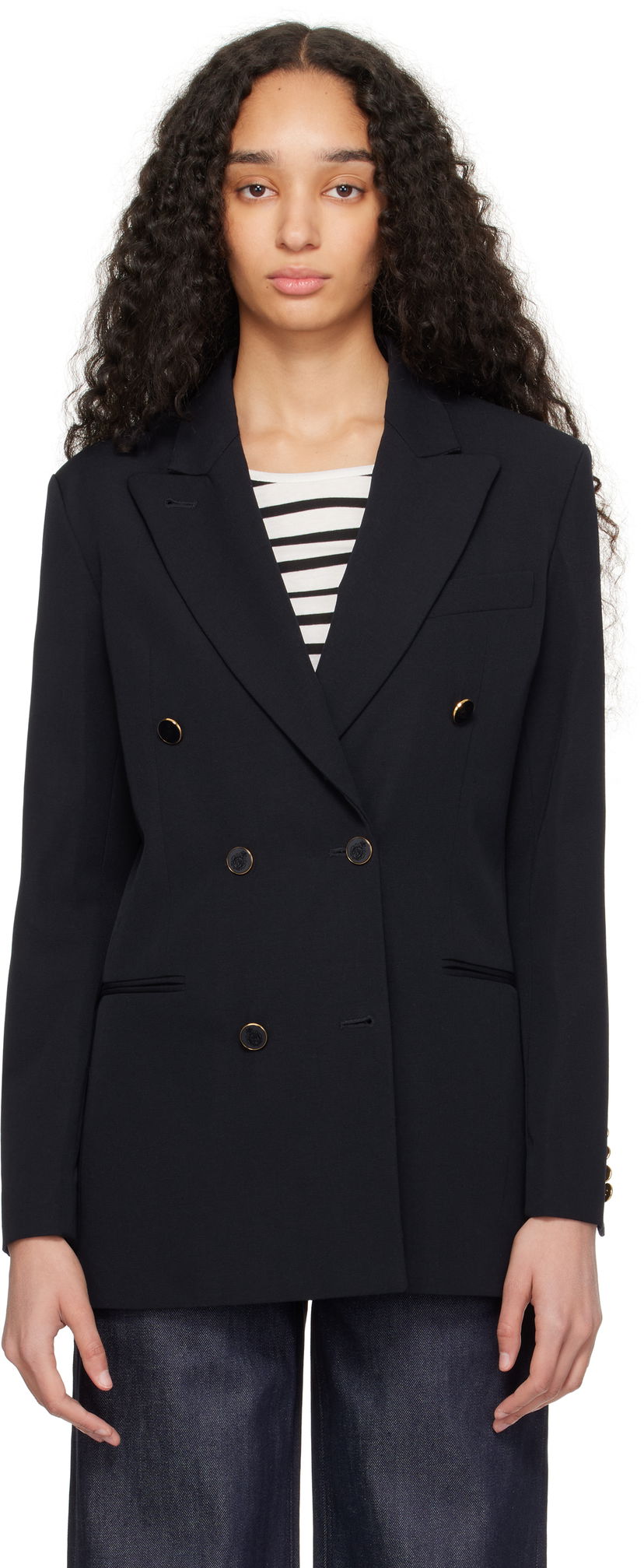 Jakke A.P.C. A.P.C. Anastasia Barbieri Edition Double-Breasted Blazer Mørkeblå | COHEY-F03226