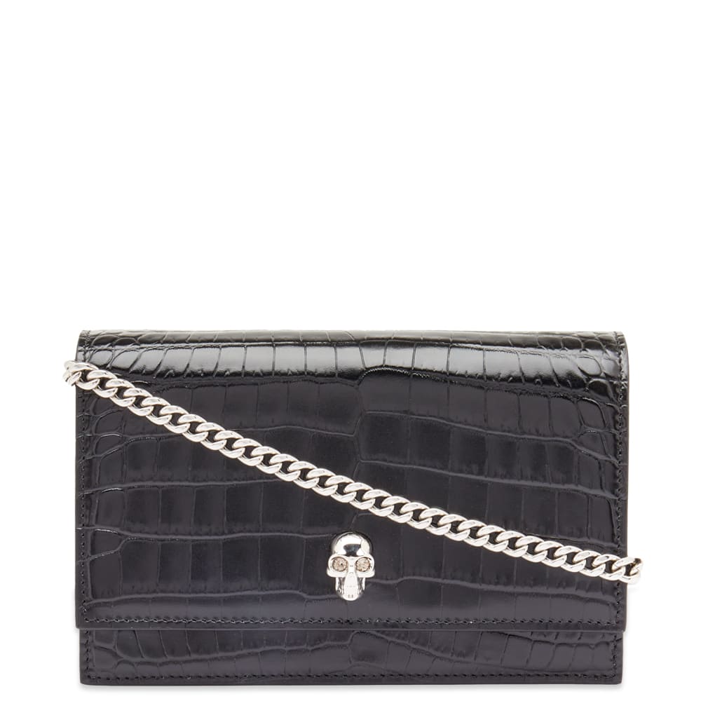 Tegnebog Alexander McQueen Alexander McQueen Croc-Embossed Small Skull Chain Wallet Sort | 6130881HB0I-1001, 0