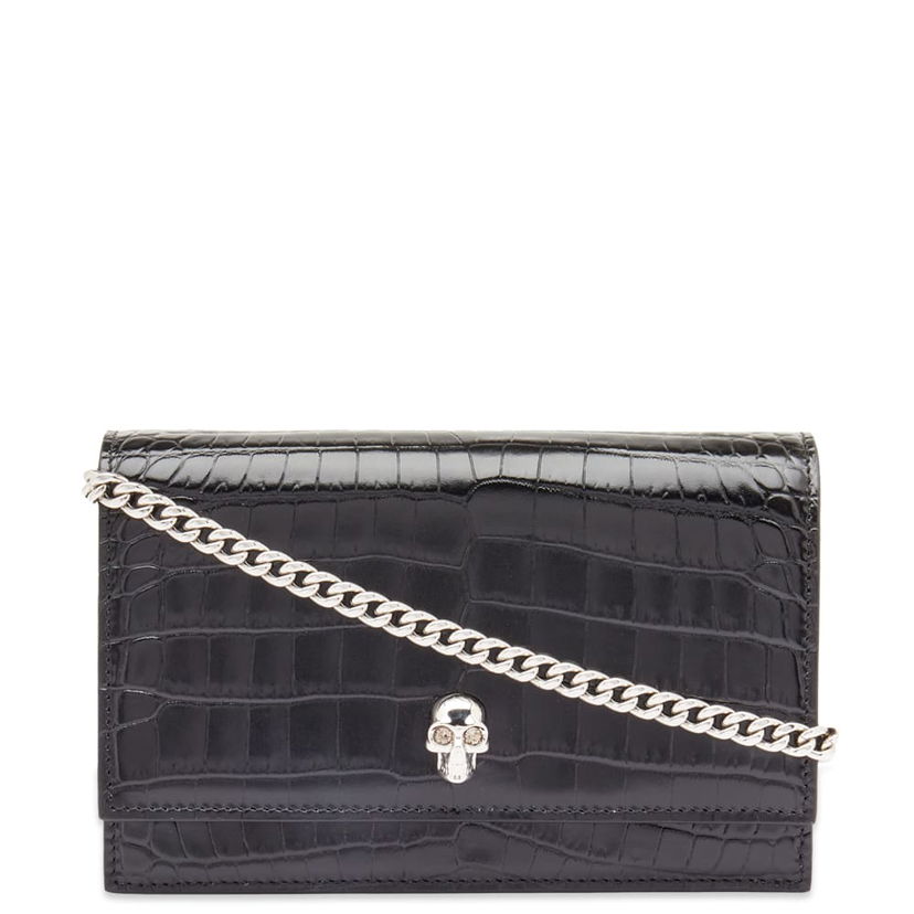 Tegnebog Alexander McQueen Alexander McQueen Croc-Embossed Small Skull Chain Wallet Sort | 6130881HB0I-1001