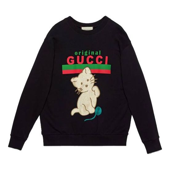Sweatshirt Gucci Gucci Cat Logo Pullover Sort | 617964-XJCRU-1082