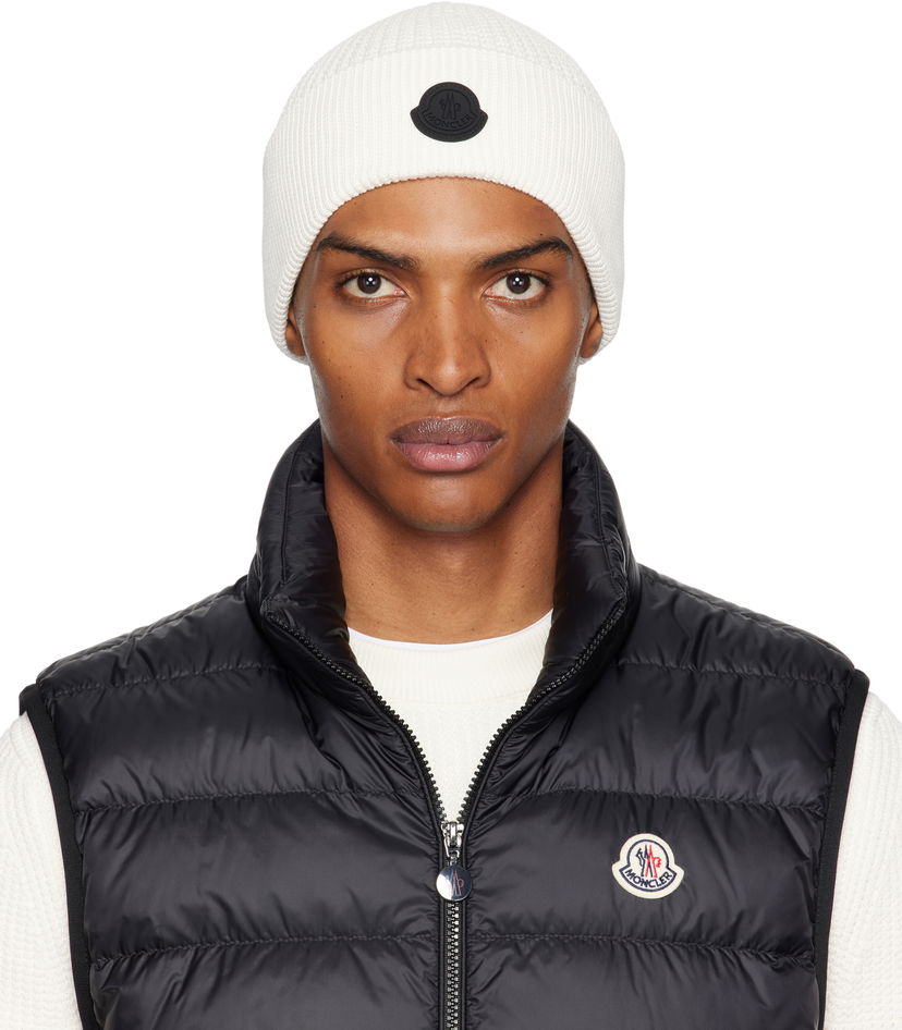 Beanie Moncler Moncler Logo Cotton Beanie Hvid | K20913B00032M1367