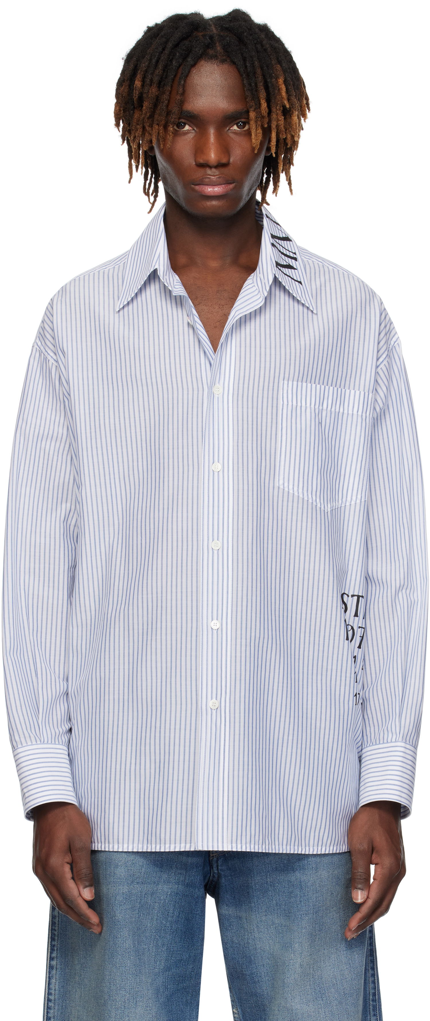 Skjorte Maison Margiela MM6 Maison Margiela Asymmetric Striped Poplin Shirt Blå | SH0DT0014 M35251, 0