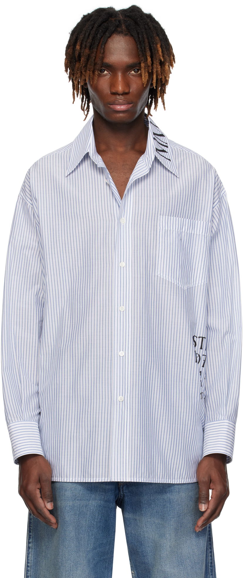 Skjorte Maison Margiela MM6 Maison Margiela Asymmetric Striped Poplin Shirt Blå | SH0DT0014 M35251
