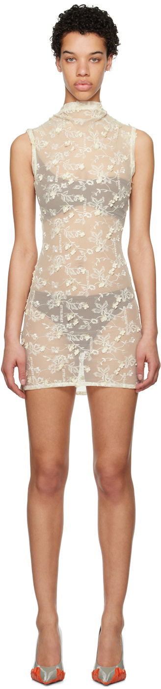 Kjole Ottolinger Ottolinger Floral Tulle Mini Dress Beige | 1901301