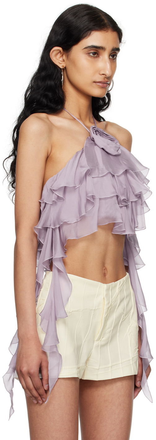 Crop top Blumarine Flounce Halter Top with Rose Detail Lilla | P444C092A, 1