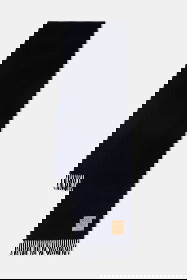 Tørklæde GANNI Double Face Wool Solid Fringed Scarf Mørkeblå | A6931, 0
