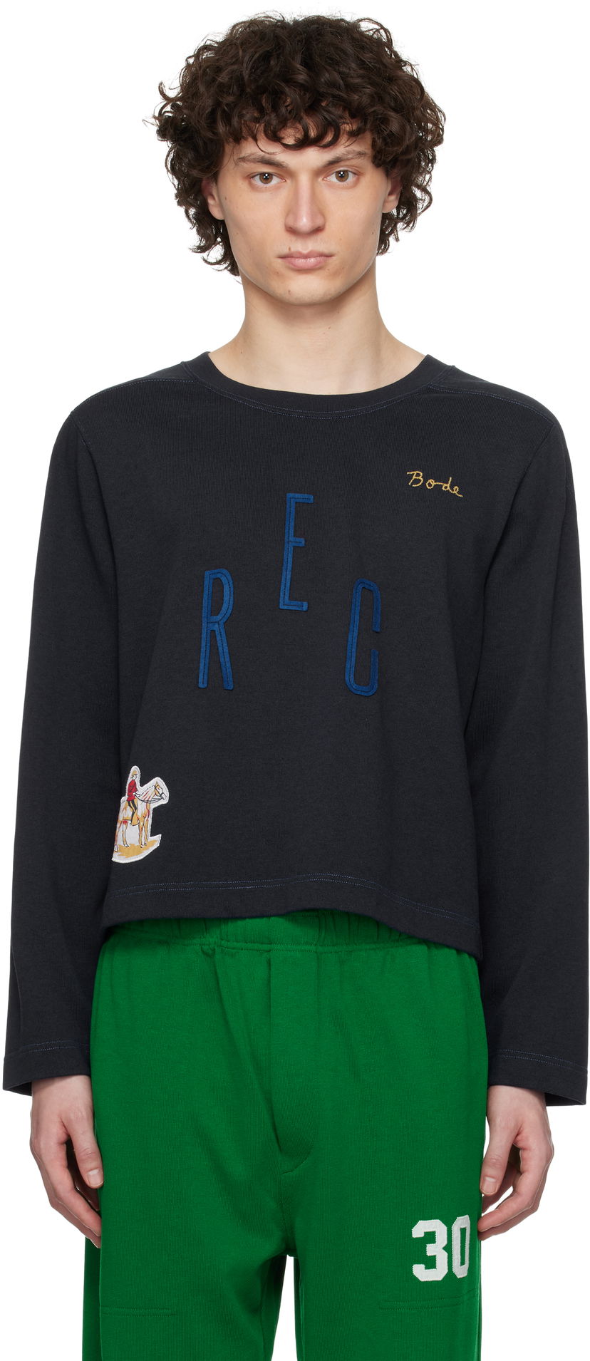 Crop top Bode Bode Rec Pullover Sweatshirt Mørkeblå | MRS25CS057