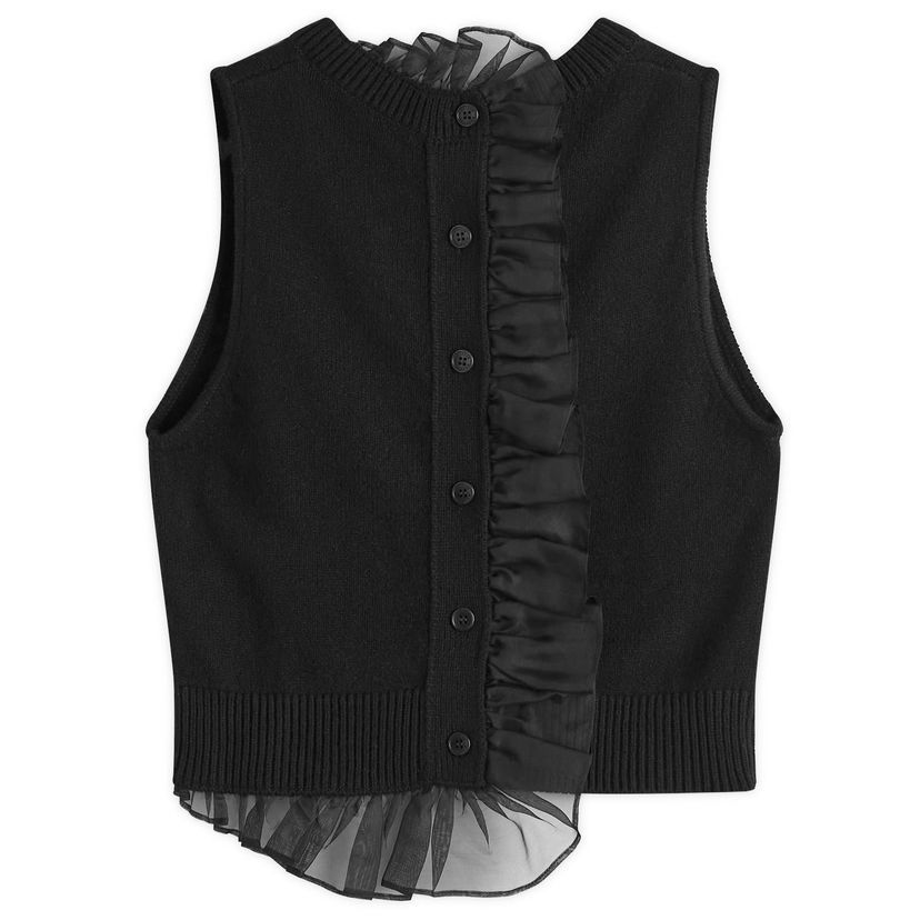 Sweater Cecilie Bahnsen Black Recycled Cashmere Vest With Ruffle Trim Sort | 2-24KNI53004