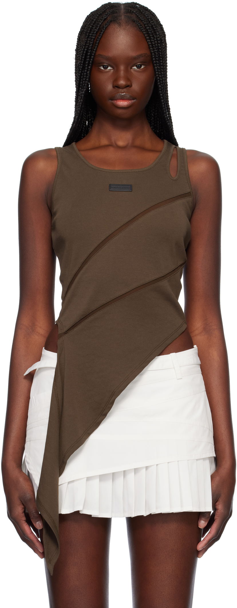 Tanktop Feng Chen Wang Feng Chen Wang Patchwork Asymmetric Tank Top Brun | FWS19VS01B