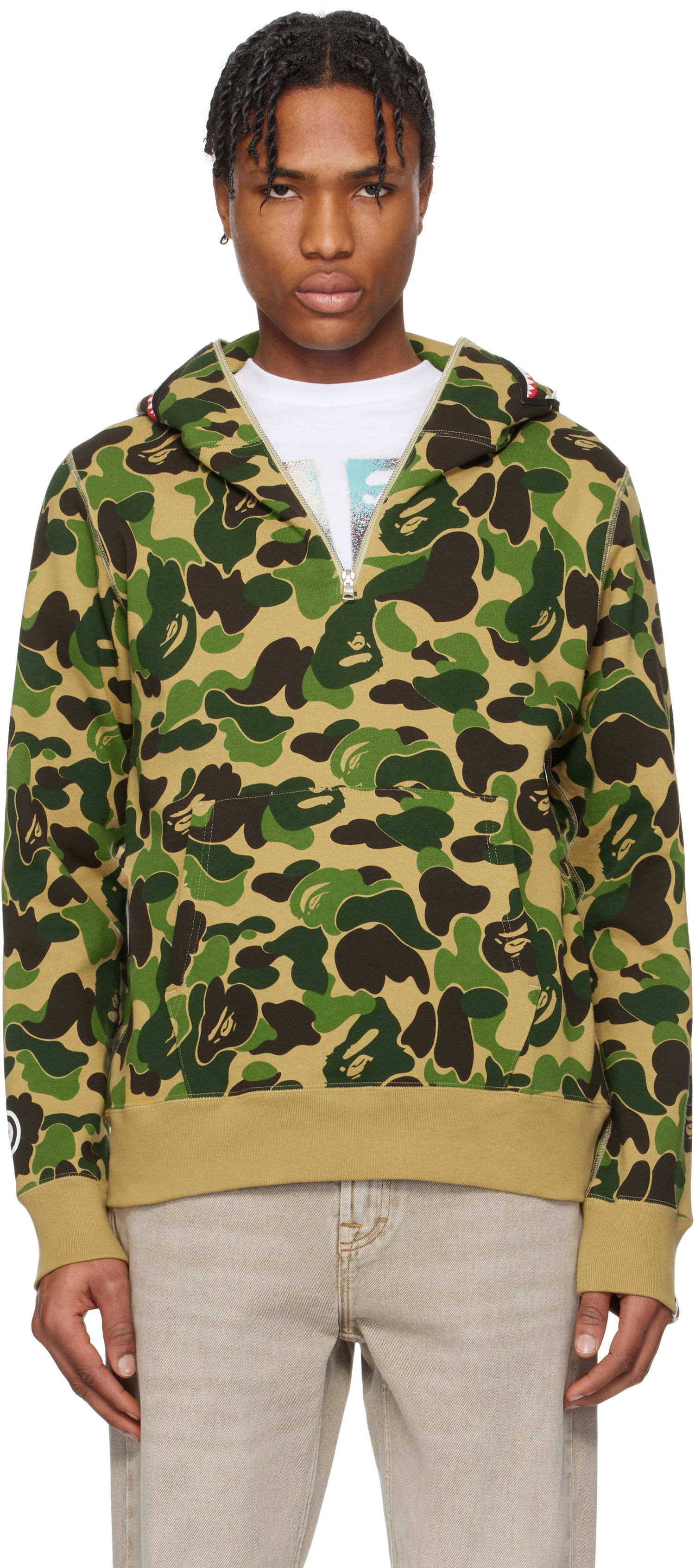 Sweatshirt BAPE A Bathing Ape ABC Camo Shark Half Zip Hoodie Grøn | 001PPK801010M, 0