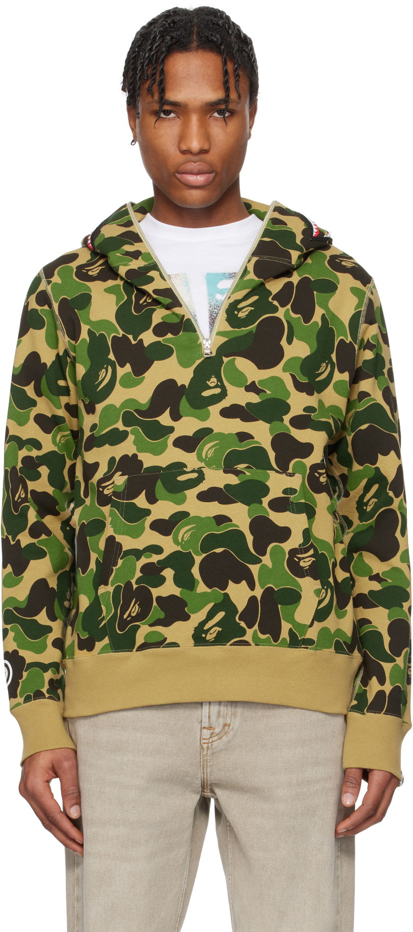 Sweatshirt BAPE A Bathing Ape ABC Camo Shark Half Zip Hoodie Grøn | 001PPK801010M