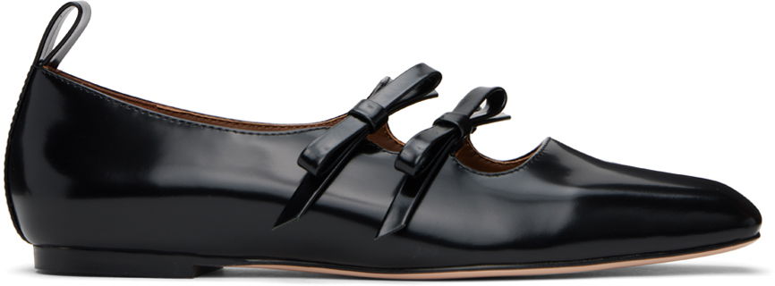 Kjole SHUSHU/TONG SHUSHU/TONG Double Bow Mary Jane Ballerina Flats Sort | MWDDAC04 LEA001, 0
