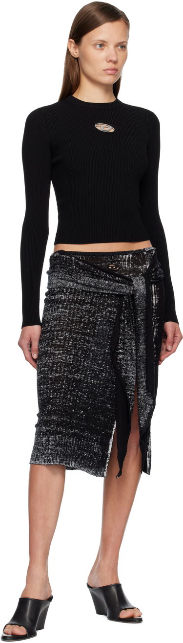 Nederdel Diesel M-Eganoid Marled Ribbed Draped Slit Midi Skirt Sort | A18865 0BJBR, 3