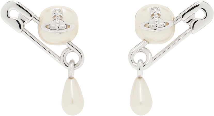 Øreringe Vivienne Westwood Vivienne Westwood Claude Pearl Drop Safety Pin Earrings Hvid | 62010363-02P103-