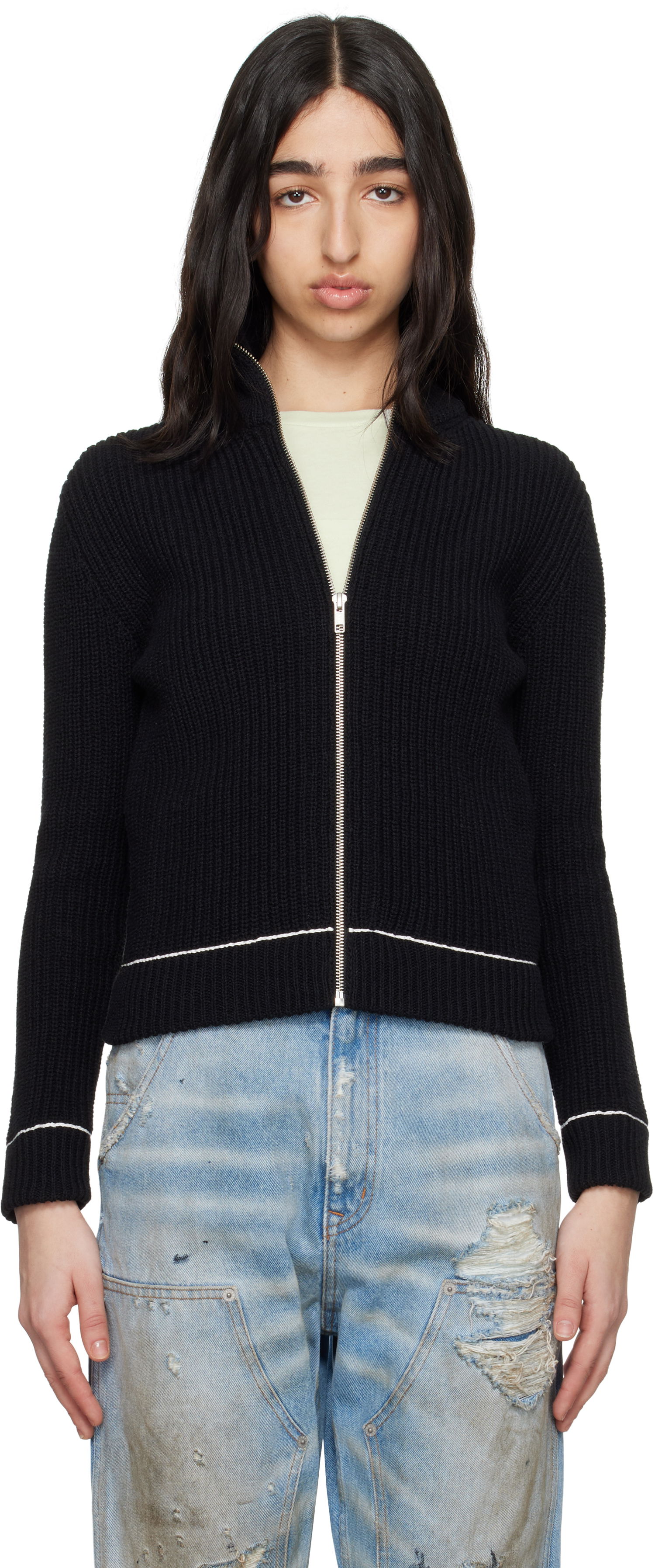 Sweater Maison Margiela MM6 Maison Margiela Slitted Camionneur Track Jacket Sort | S62AN0142 M13124, 0