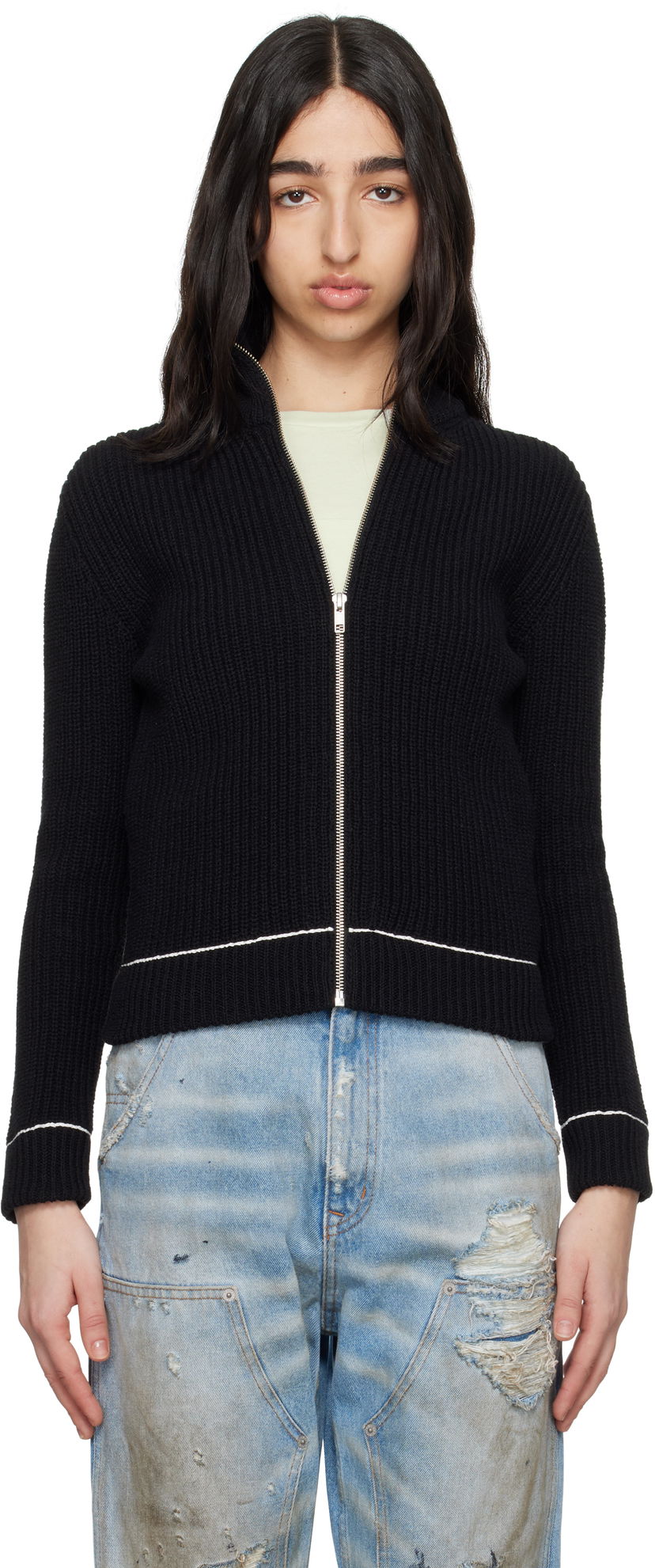 Sweater Maison Margiela MM6 Maison Margiela Slitted Camionneur Track Jacket Sort | S62AN0142 M13124