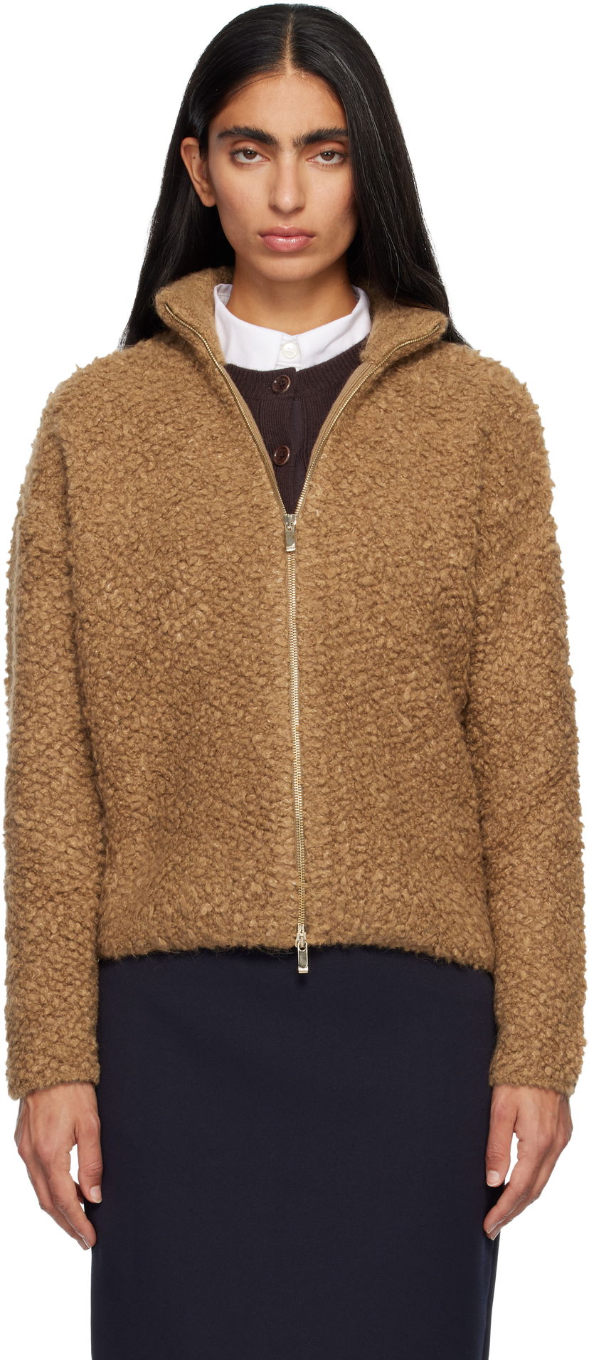 Sweater Max Mara Oggetti Teddy Full-Zip Cardigan Brun | 2526346062600