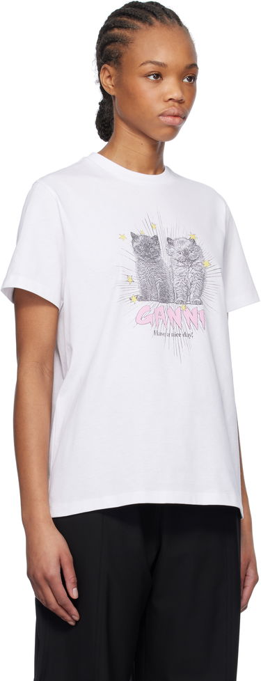 T-shirt GANNI Kittens Relaxed T-Shirt With Print Hvid | T4060-151, 2