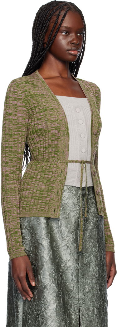 Sweater Dries Van Noten Dries Van Noten Rib-Knit Tie Cardigan Grøn | 251-011229-1716, 1
