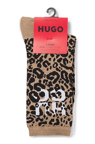 Sokker BOSS Two-Pack of Socks with Leopard Print Brun | 50543172, 1