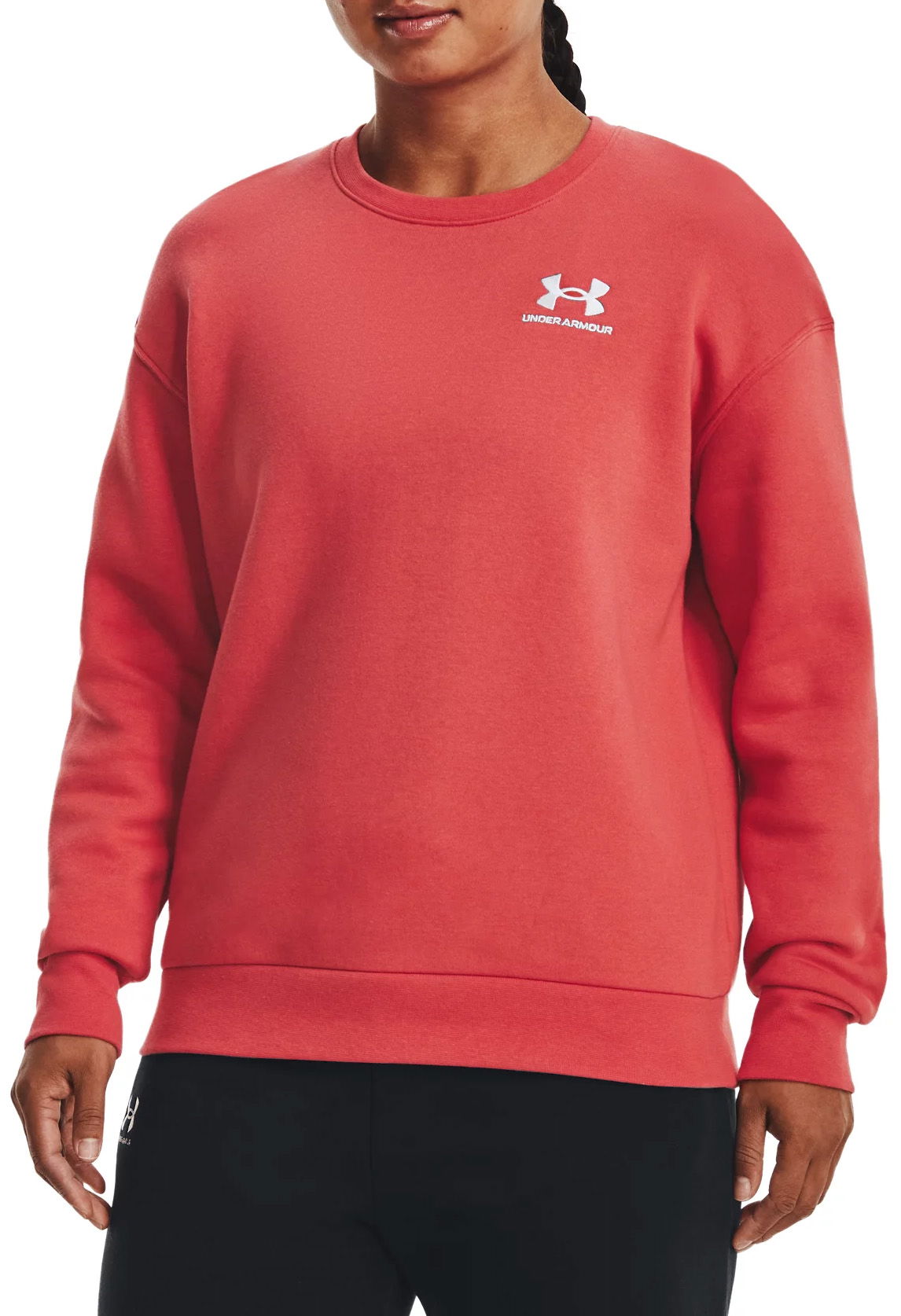 Sweatshirt Under Armour Essential Fleece Crew Rød | 1373032-638, 0