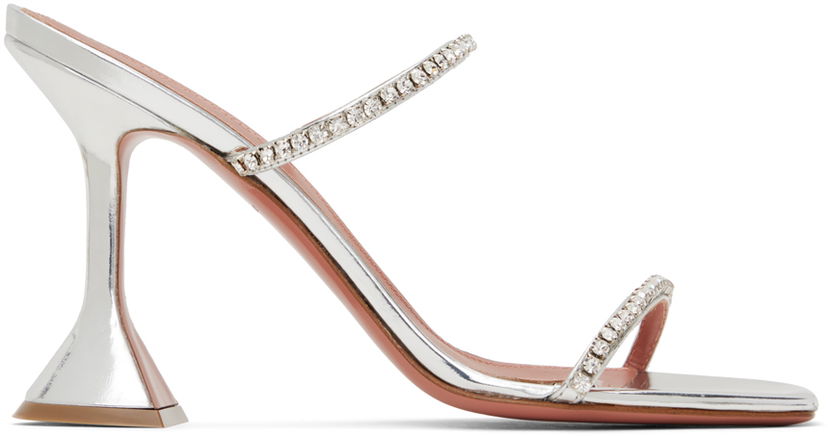 Tilbehør Amina Muaddi Amina Muaddi Gilda Crystal-Embellished Heeled Sandals Metalisk | GILDA SLIPPER CL MIRROR