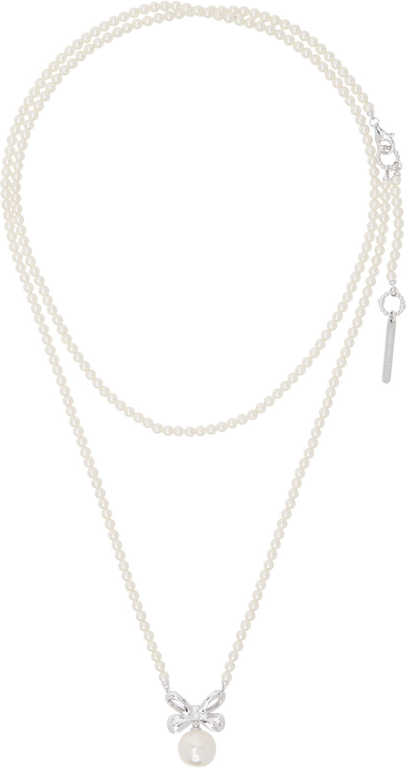 Halskæde SHUSHU/TONG SHUSHU/TONG Zirconia Butterfly Flower Pearl Long Necklace Hvid | 24721WHT00NN