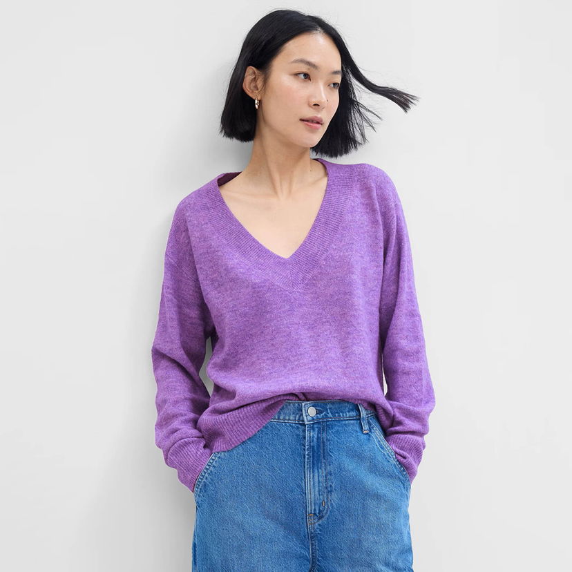 Sweater GAP Sweater V Neck Sweater Lilac Blossom Melange XXS Lilla | 750656-01