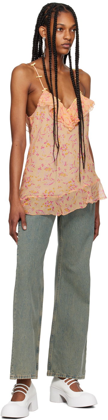 Tanktop Anna Sui Floral Print Ruffled Asymmetrical Tank Top Orange | 324C20, 3