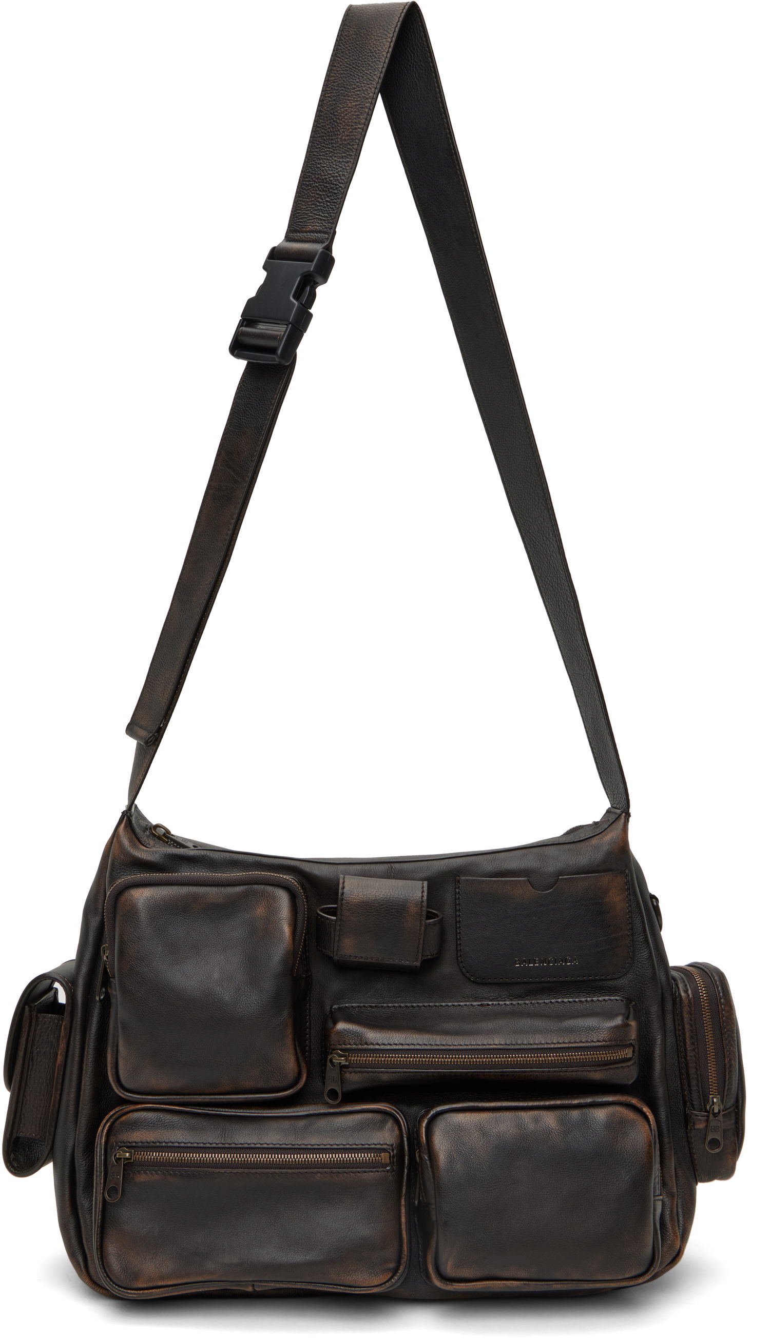 Skuldertaske Balenciaga Balenciaga Superbusy Multi-Pocket Leather Messenger Bag Brun | 7852972ABFZ, 0