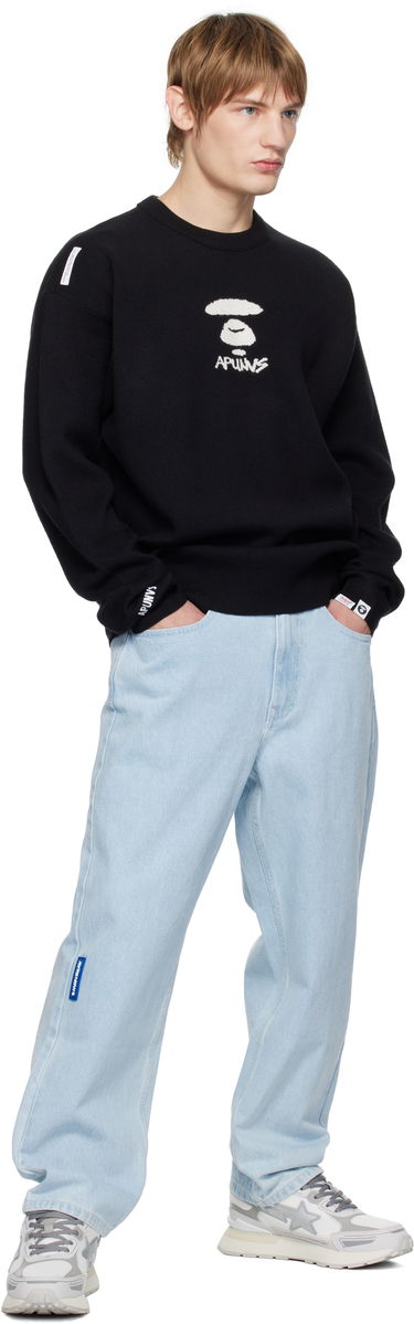 Sweater AAPE by A Bathing Ape AAPE by A Bathing Ape Moonface Logo Knit Sweater Sort | AAPKNMB371XXNBKX, 3