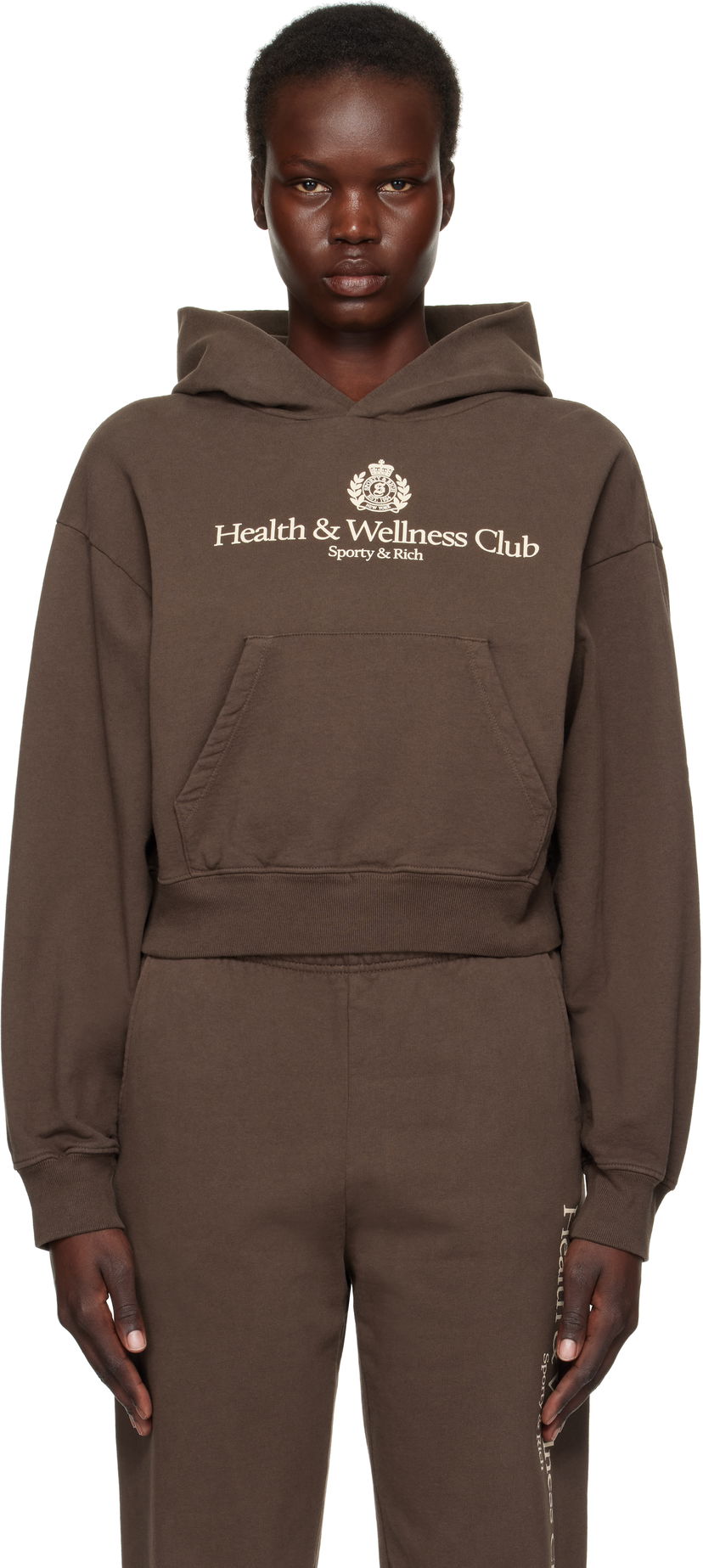 Sweatshirt Sporty & Rich H&W Crest Cropped Hoodie Brun | ST074512241BR03