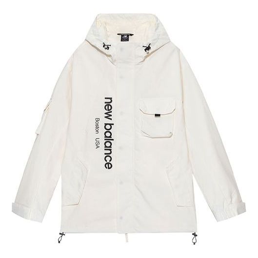 Vindjakke New Balance Men's Logo Cargo Hooded Jacket Hvid | AMJ13392-IV
