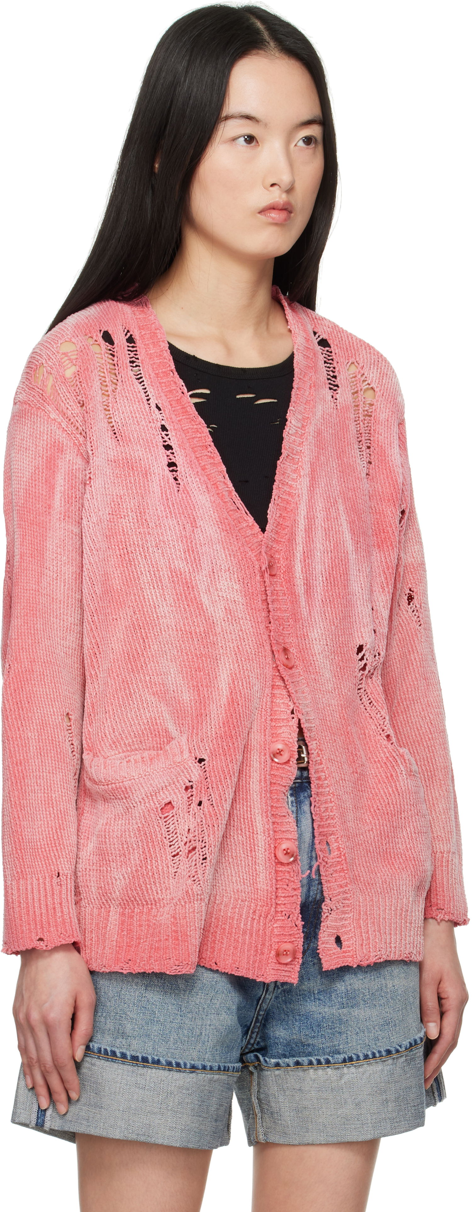Sweater R13 R13 Distressed Boyfriend Cardigan Lyserød | R13WY237-Y201B, 1