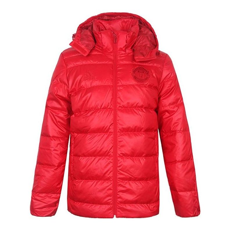 Puffer jakke adidas Originals Manchester United Winter Hooded Puffer Jacket Rød | BR8847