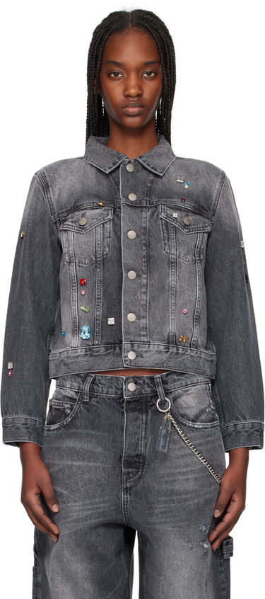 Jakke Marc Jacobs Marc Jacobs Fray Charm Shrunken Trucker Denim Jacket with Rhinestones Grå | 2S5RJC015D02, 0
