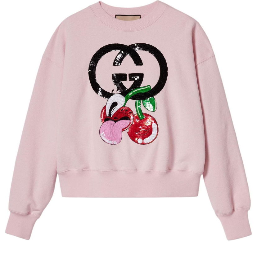 Sweatshirt Gucci Gucci Cotton Jersey Sweatshirt with Cherry Embroidery Lyserød | 773769-XJGHH-5781