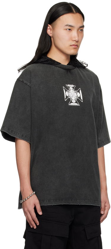 T-shirt We11done We11done Heart Cross Graphic Hooded T-Shirt Grå | WD-TH0-25-842-U-BK, 4